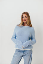 Ronnie Contrast Knit Sweater in Sky/White