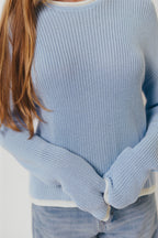 Ronnie Contrast Knit Sweater in Sky/White