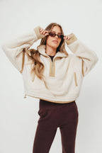 Sara Fleece Quarter Zip Pullover in Ecru