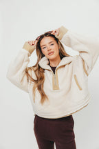 Sara Fleece Quarter Zip Pullover in Ecru