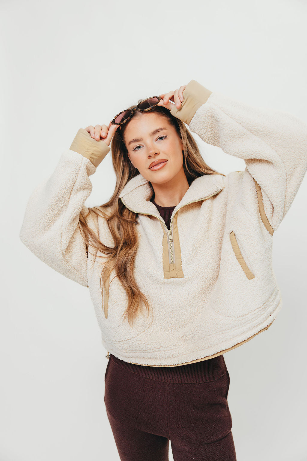 Sara Fleece Quarter Zip Pullover in Ecru
