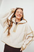 Sara Fleece Quarter Zip Pullover in Ecru