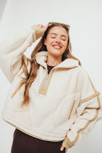 Sara Fleece Quarter Zip Pullover in Ecru