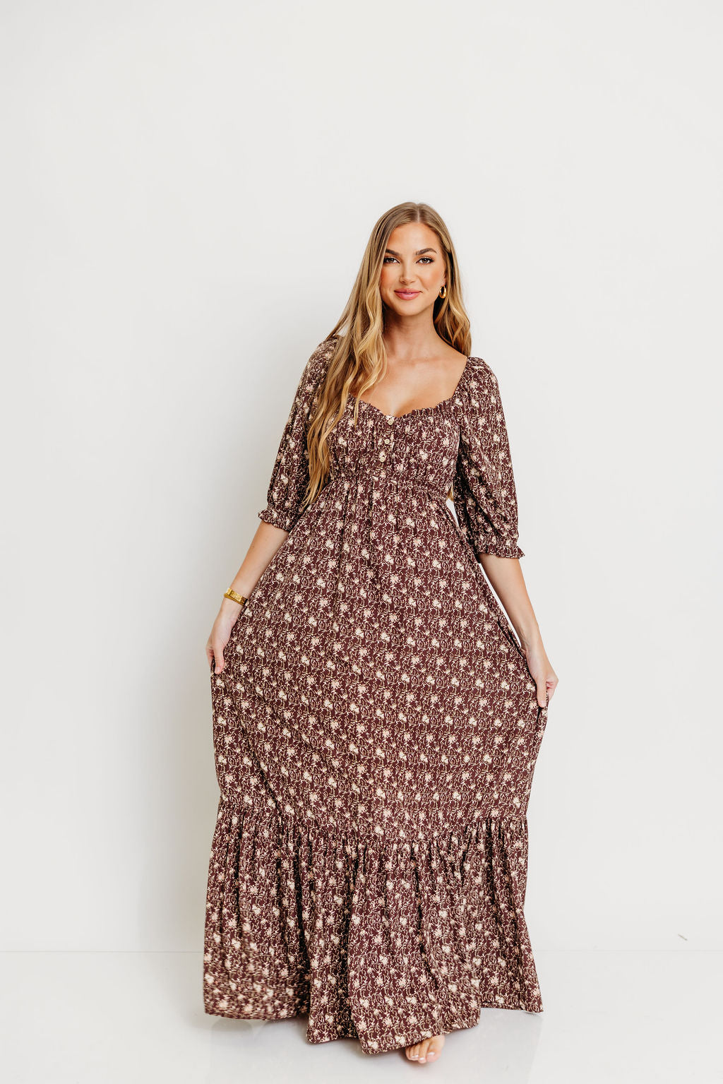 Brenna Floral Maxi Dress in Chestnut
