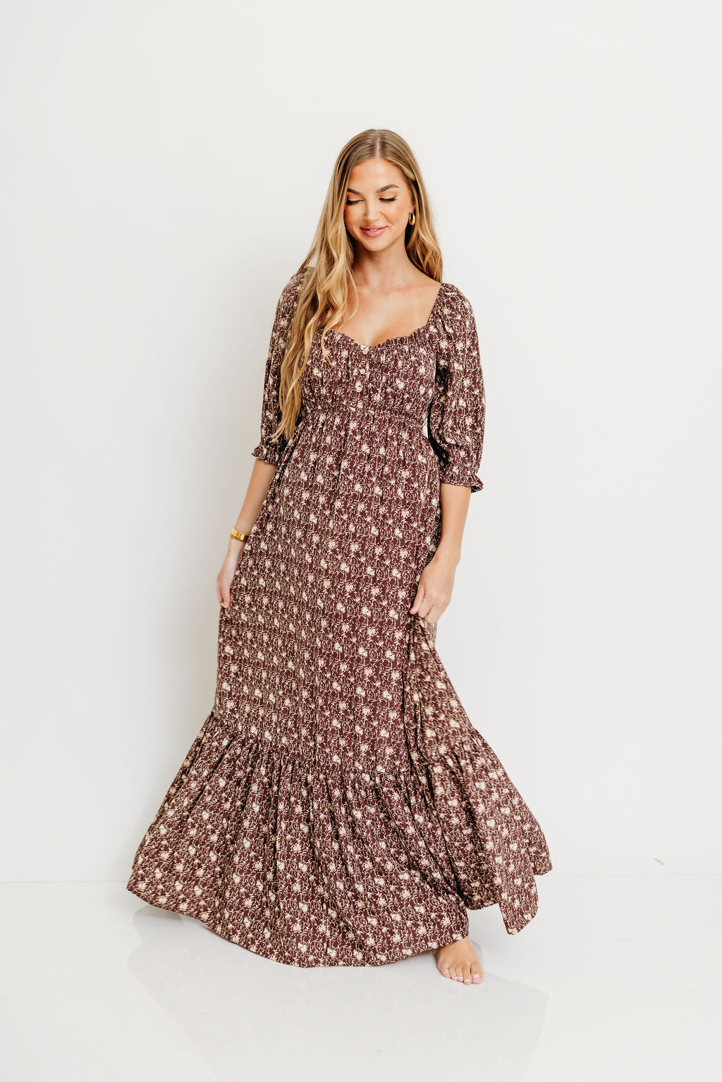 Brenna Floral Maxi Dress in Chestnut