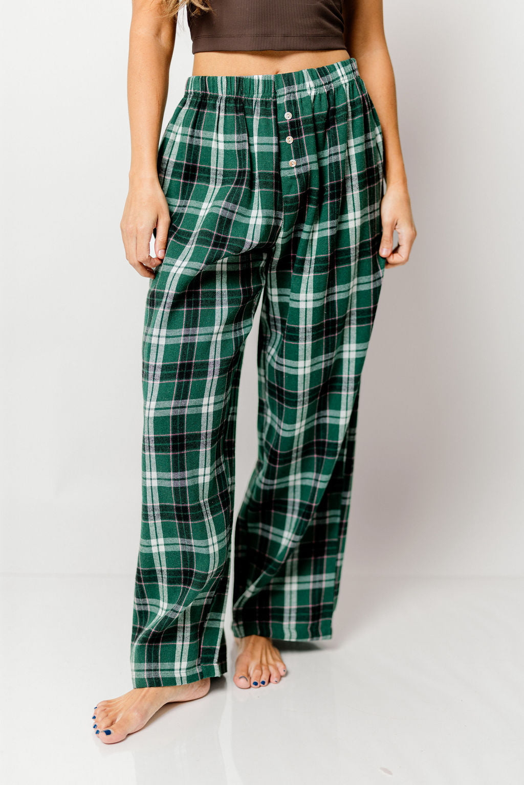 Sandler Flannel Wide Leg Lounge Pants in Green
