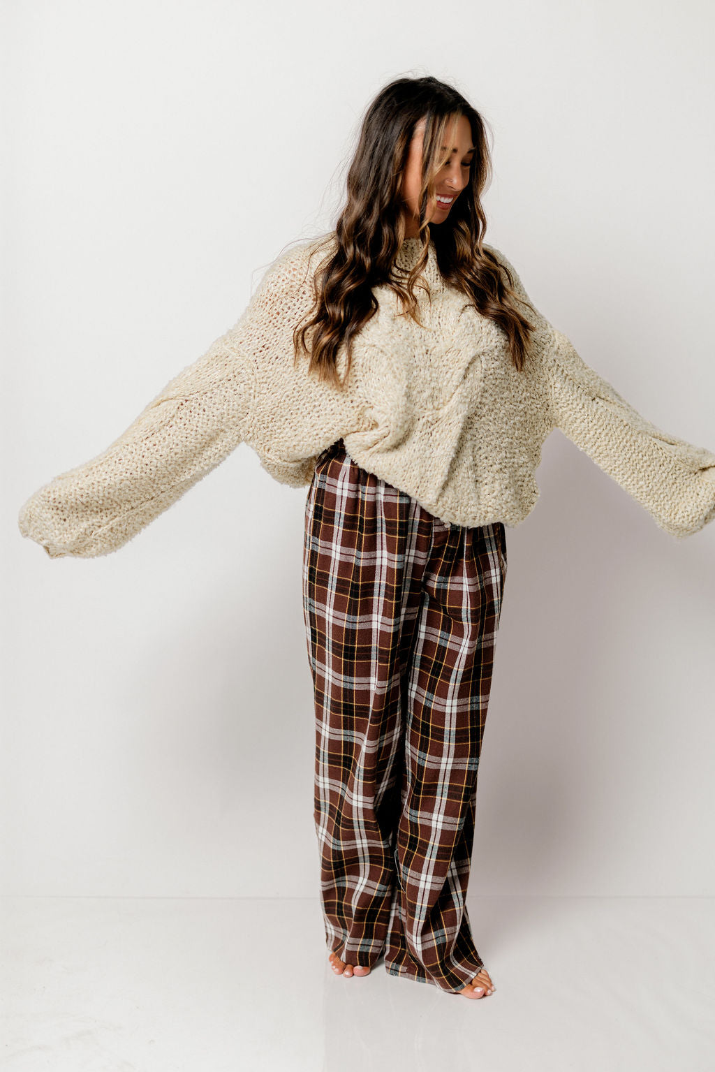 Sandler Flannel Wide Leg Lounge Pants in Brown *Final Sale*
