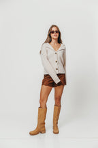 Tammy Knitted Lapel Collar Jacket in Oat