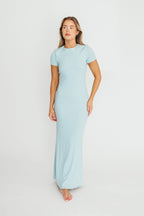 The Charlie Ribbed Maxi Dress in Baby Blue -Bump Friendly