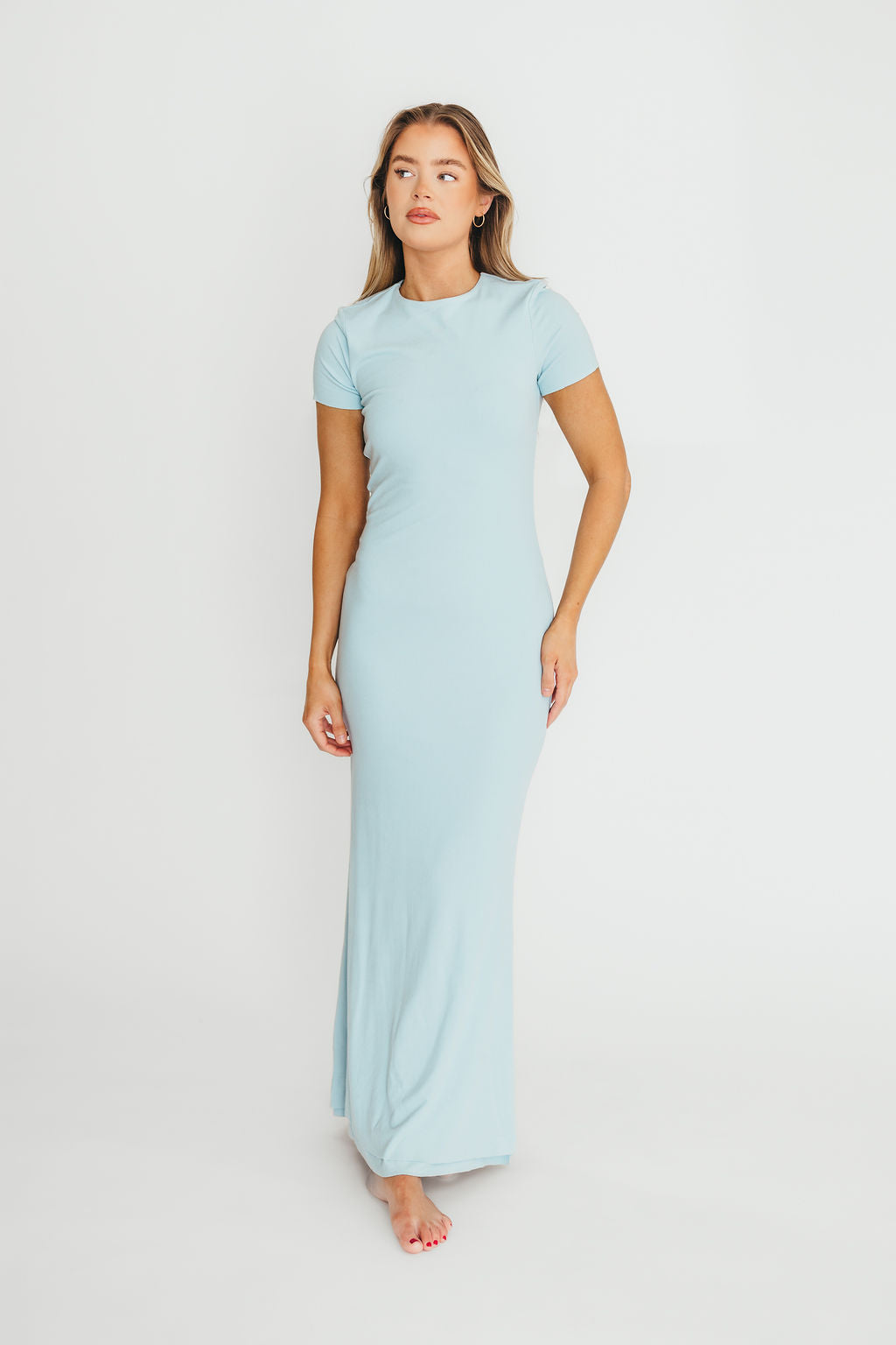 The Charlie Ribbed Maxi Dress in Baby Blue -Bump Friendly