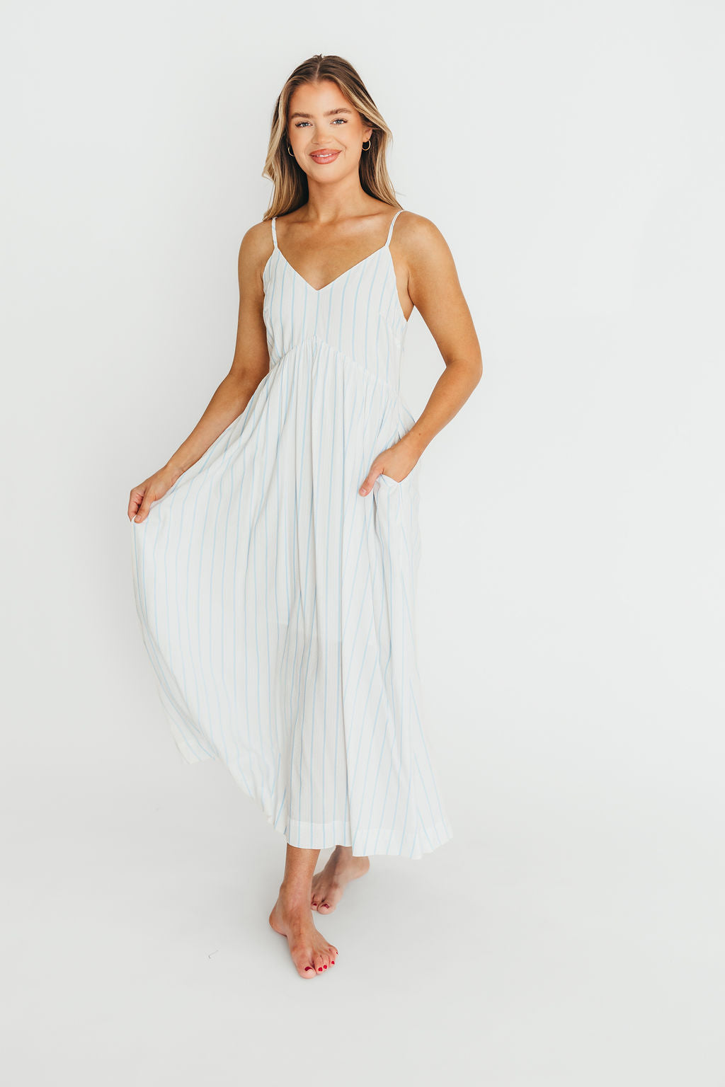 Genesis Stripe Midi Dress in White/Blue *Final-Sale*