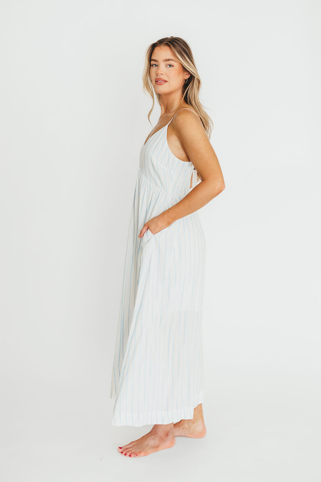 Genesis Stripe Midi Dress in White/Blue *Final-Sale*