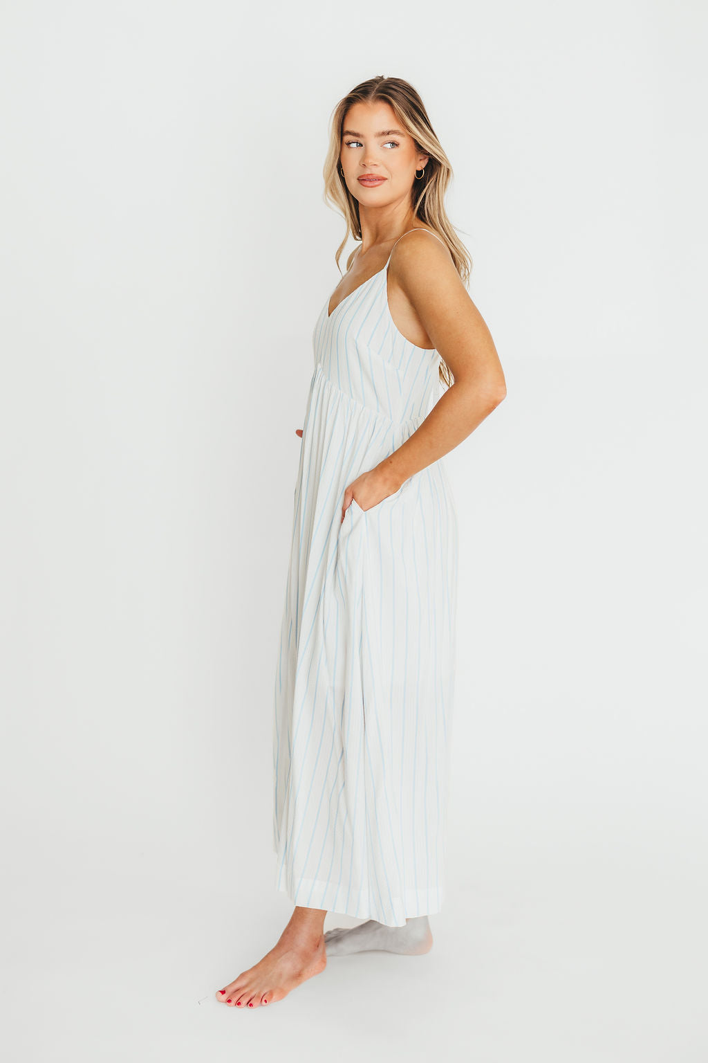 Genesis Stripe Midi Dress in White/Blue *Final-Sale*
