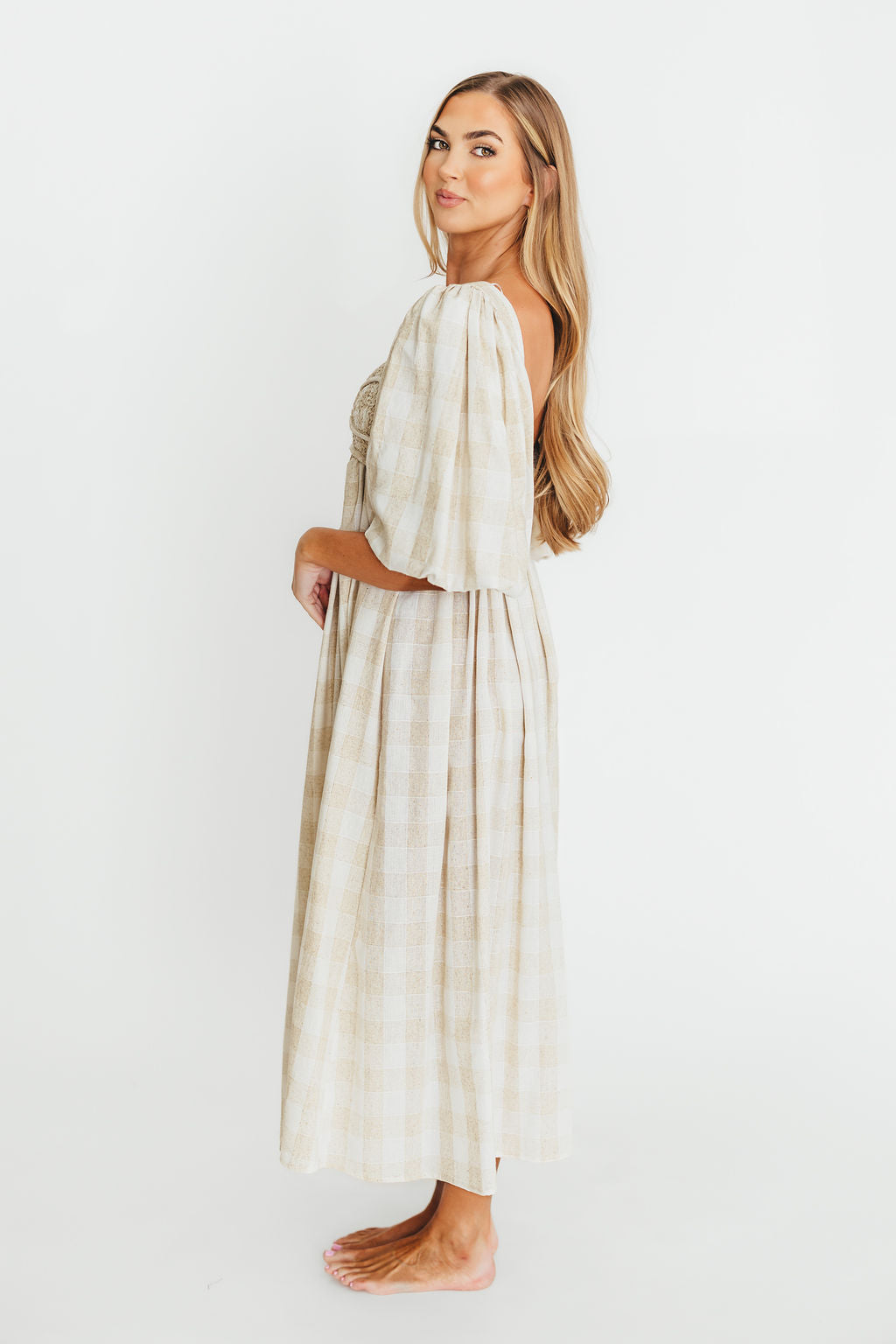 Harlow Maxi Dress in Natural Plaid - Bump Friendly