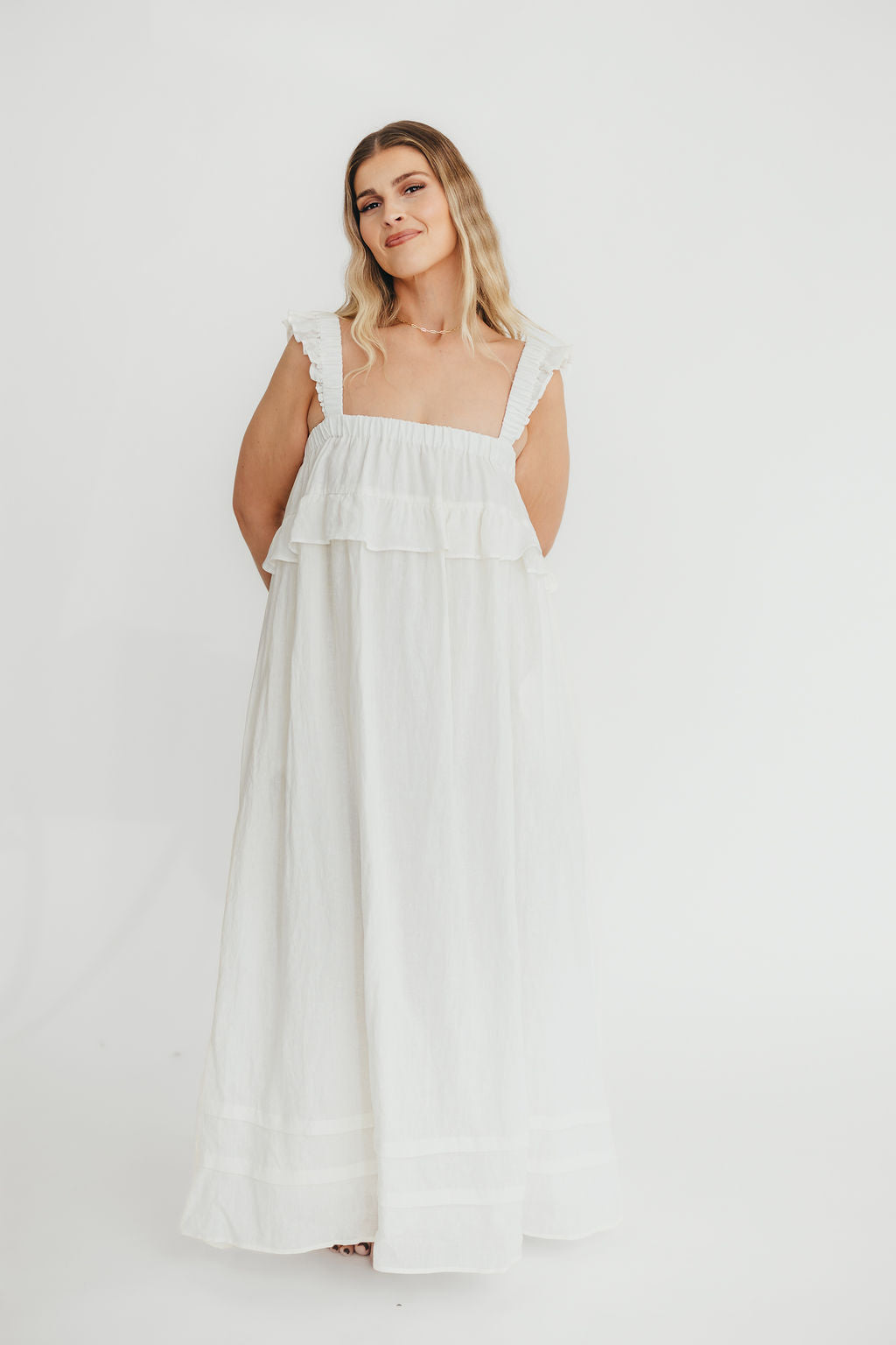 Lelah 100% Linen Maxi Dress in Off-White - Bump Friendly - Restocking in 2026