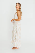 Genesis Stripe Midi Dress in White/Taupe *Final-Sale*