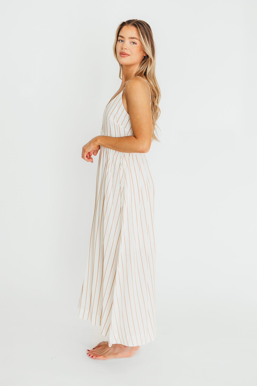 Genesis Stripe Midi Dress in White/Taupe *Final-Sale*