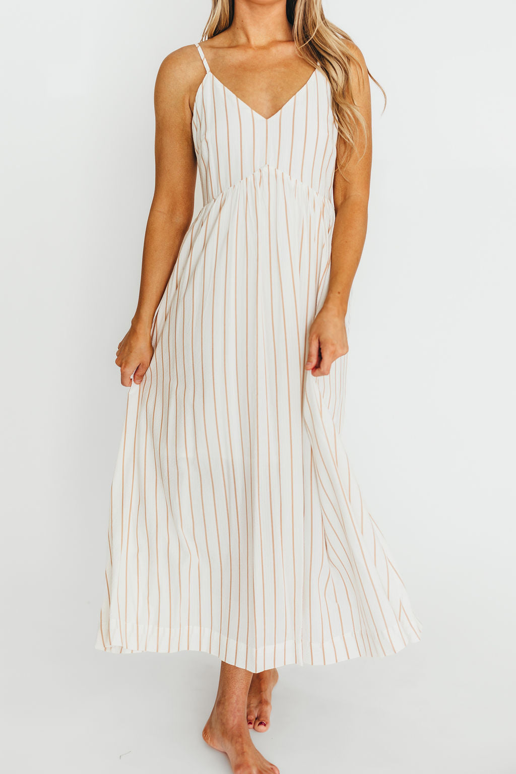 Genesis Stripe Midi Dress in White/Taupe *Final-Sale*