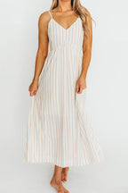 Genesis Stripe Midi Dress in White/Taupe *Final-Sale*
