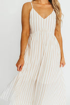 Genesis Stripe Midi Dress in White/Taupe *Final-Sale*