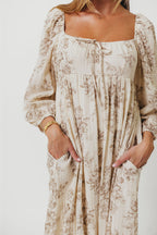 Peyton 100% Cotton Maxi Dress in Brown Floral - Bump Friendly