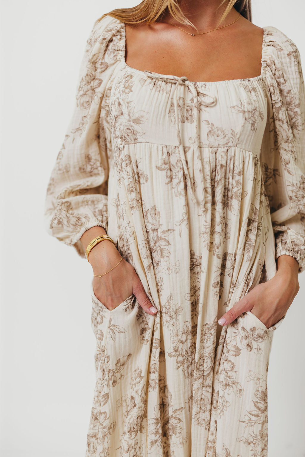 Peyton 100% Cotton Maxi Dress in Brown Floral - Bump Friendly