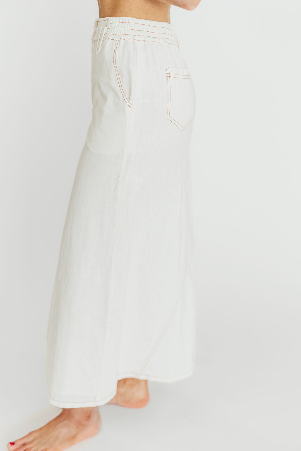 Marium Washed Linen Blend Maxi Skirt in Off-White *Final-Sale*