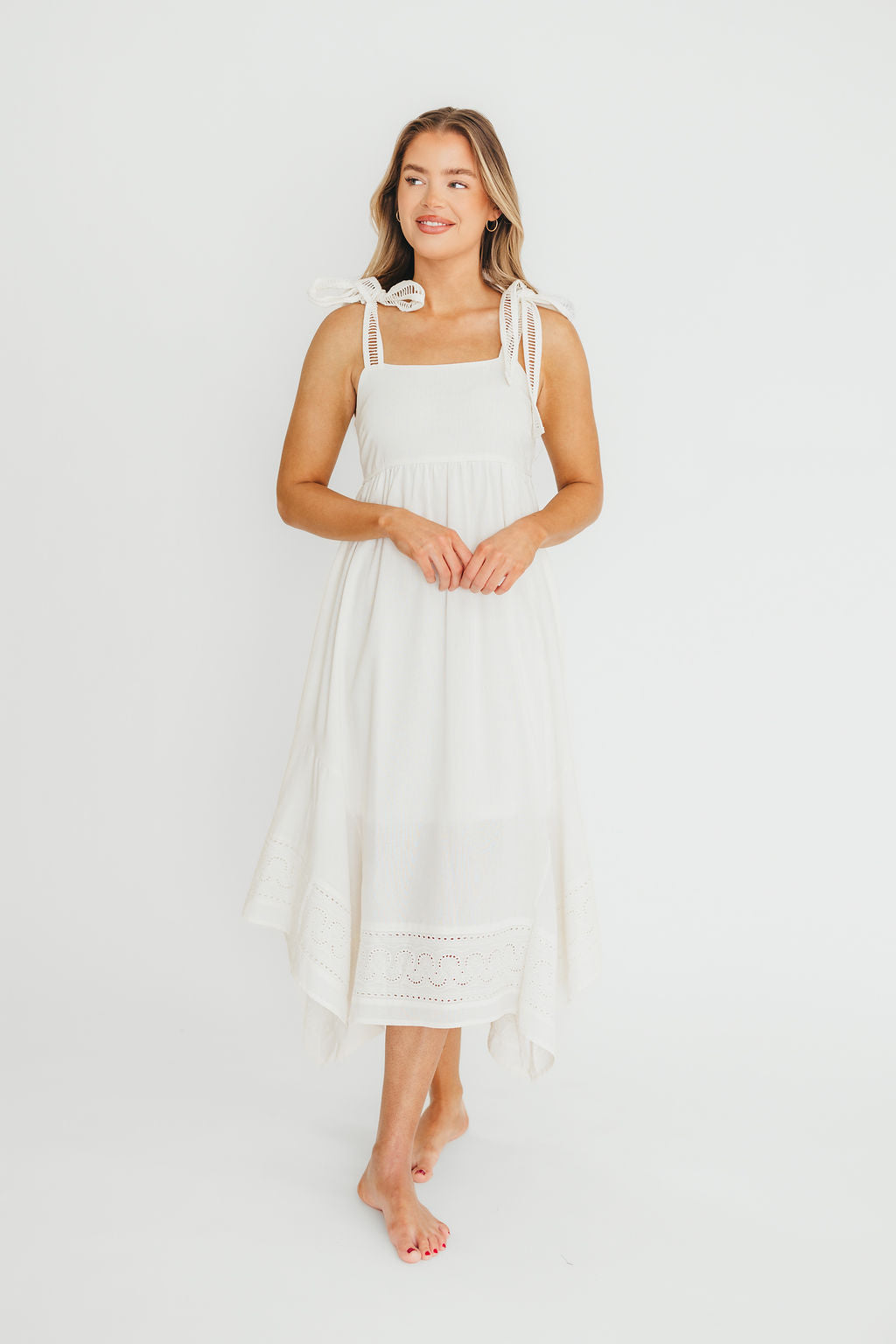 Palmer Asymmetrical Hem Midi Dress in White *Final-Sale*