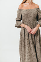 Sienna 100% Cotton Puff Sleeve Maxi Dress in Olive Foliage - Bump Friendly