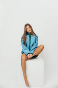 Arden Reversible Two Toned Sherpa Jacket in Cornflower