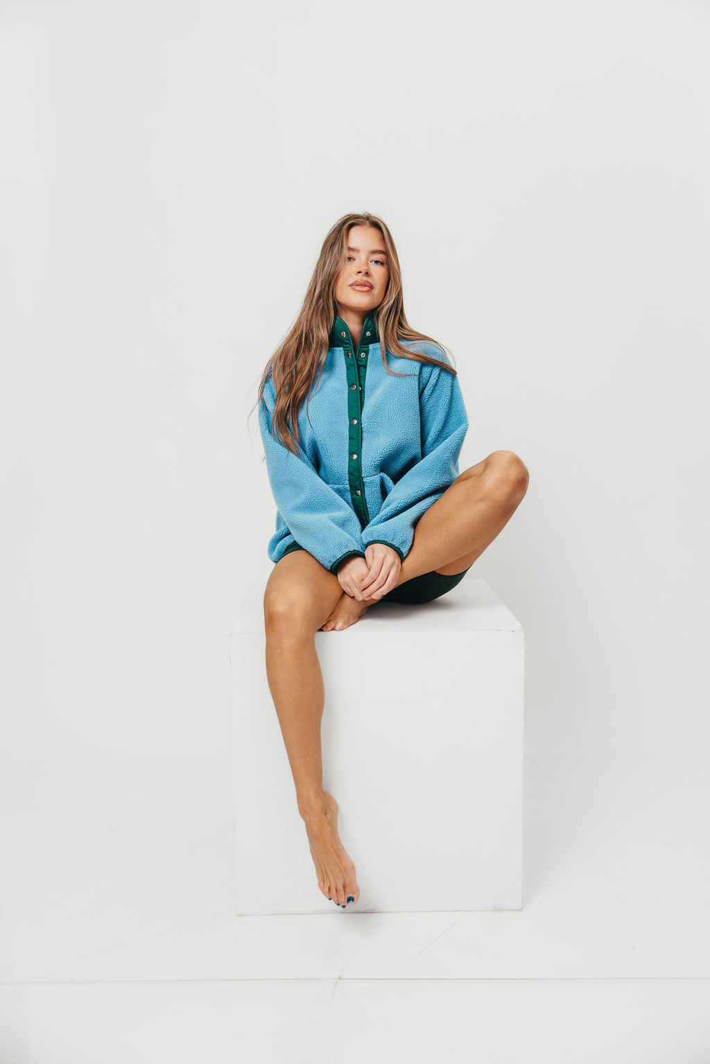 Arden Reversible Two Toned Sherpa Jacket in Cornflower