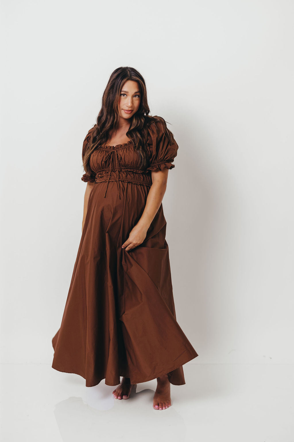 Sydnee Cotton Maxi Dress in Chocolate Brown - Bump Friendly