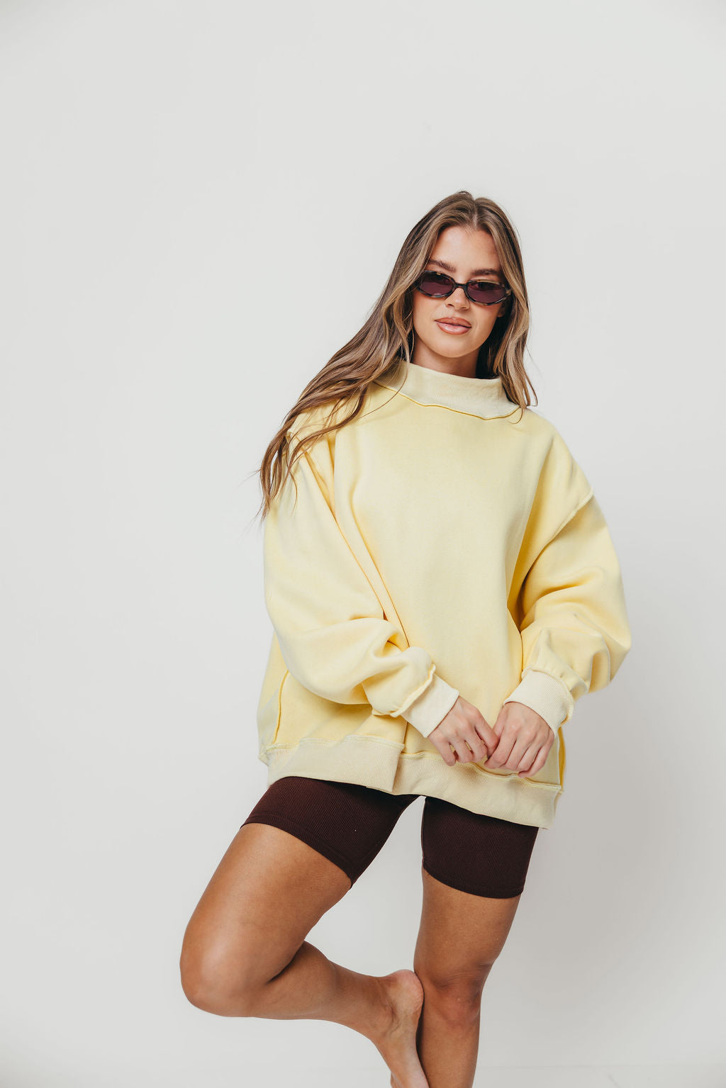Sparrow Reversible Mock Neck Sweatshirt Top in Butter Yellow