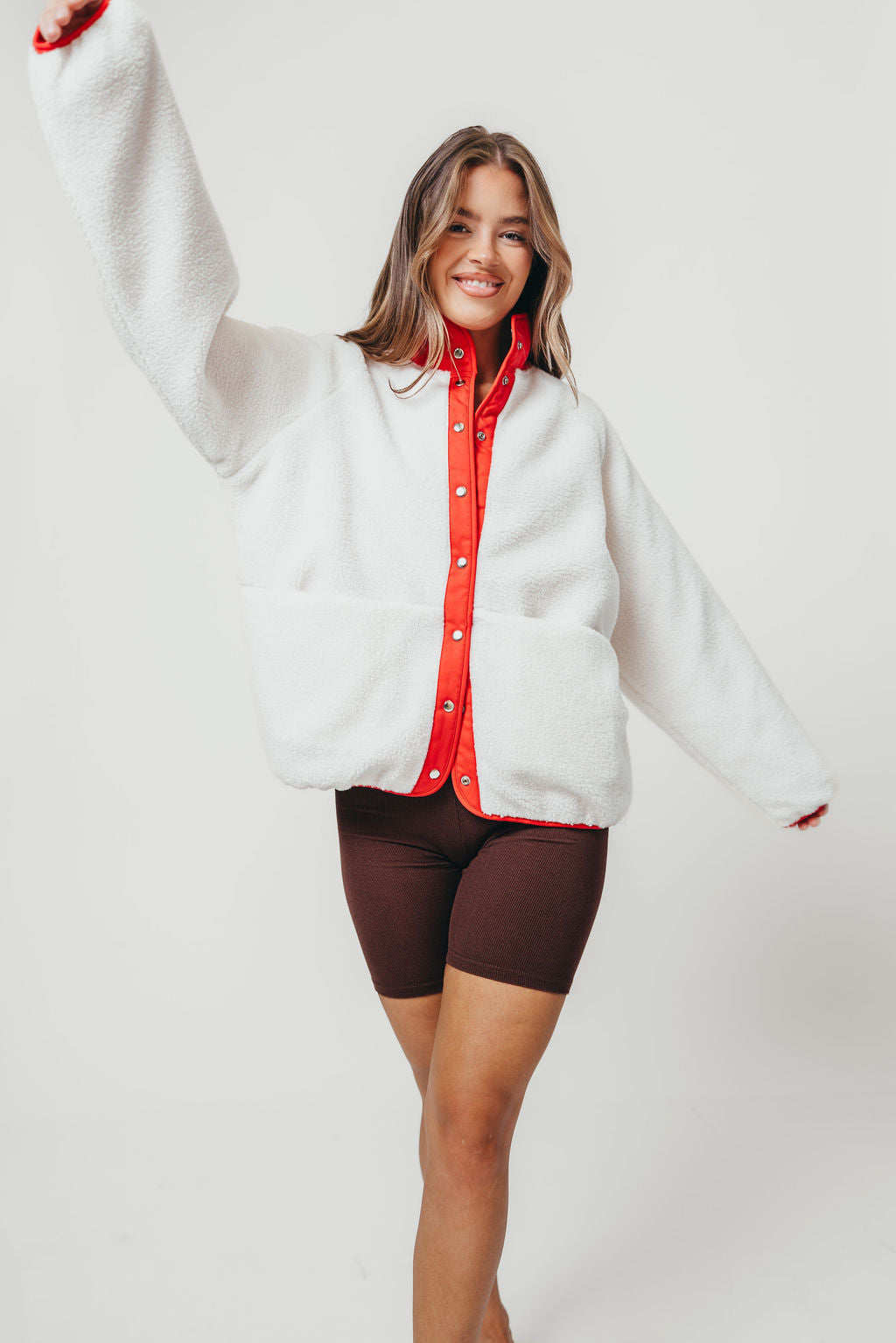 Arden Reversible Two Toned Sherpa Jacket in Cream