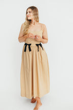 Celeste Square Neck Midi Dress with Bow Detail in Khaki *Final-Sale*