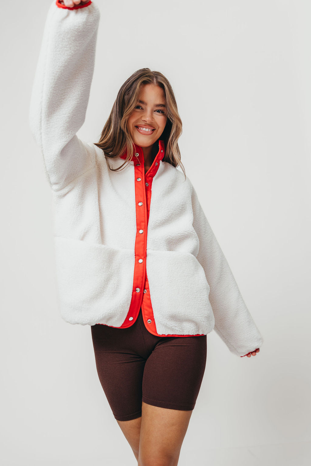 Arden Reversible Two Toned Sherpa Jacket in Cream