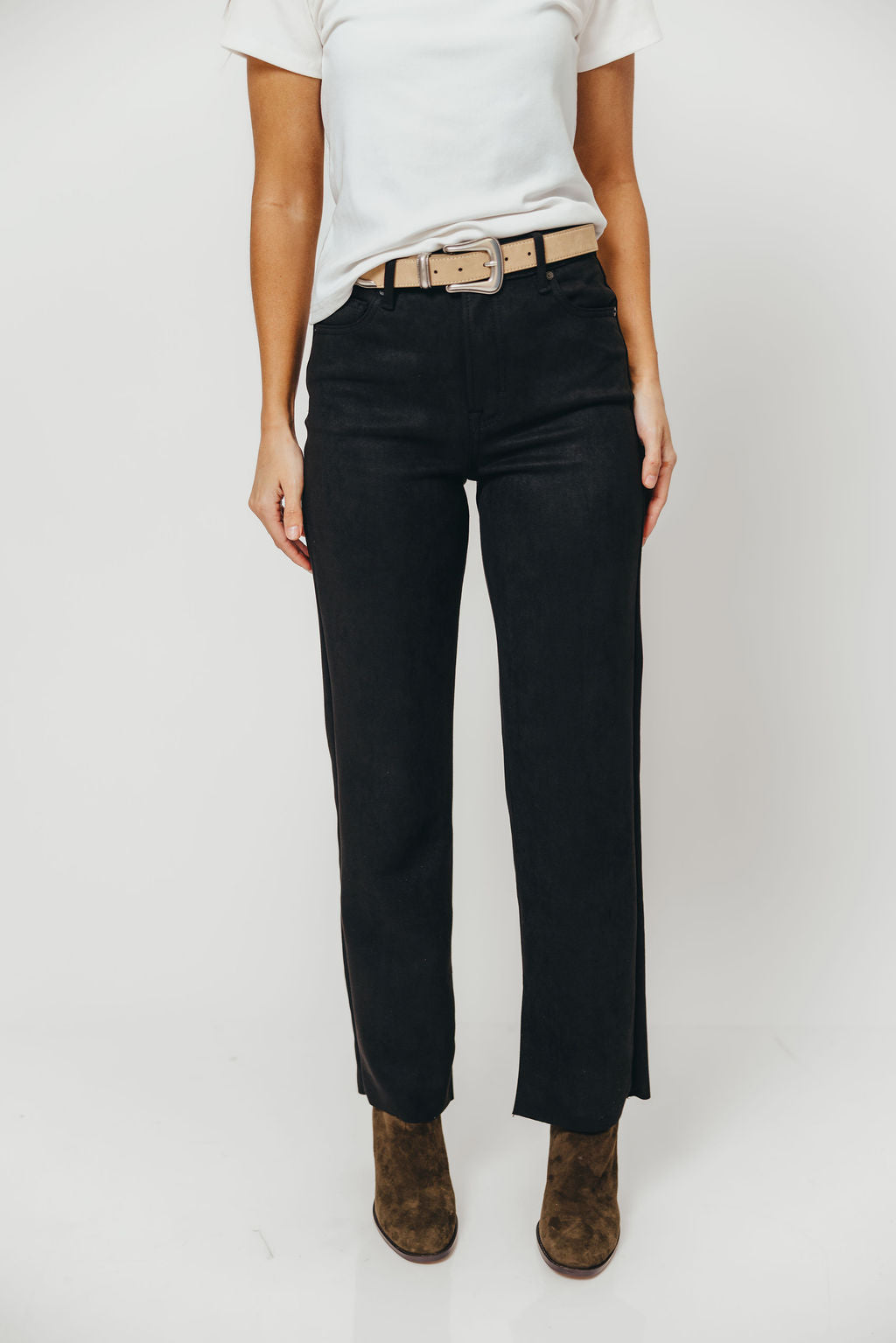Ella High Rise Classic Straight Jeans in Suede Black
