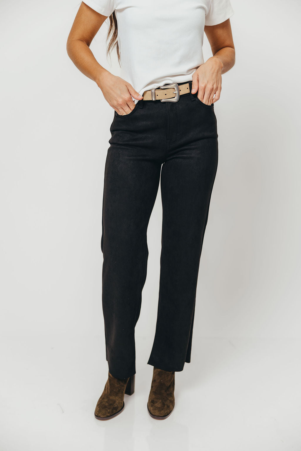 Ella High Rise Classic Straight Jeans in Suede Black