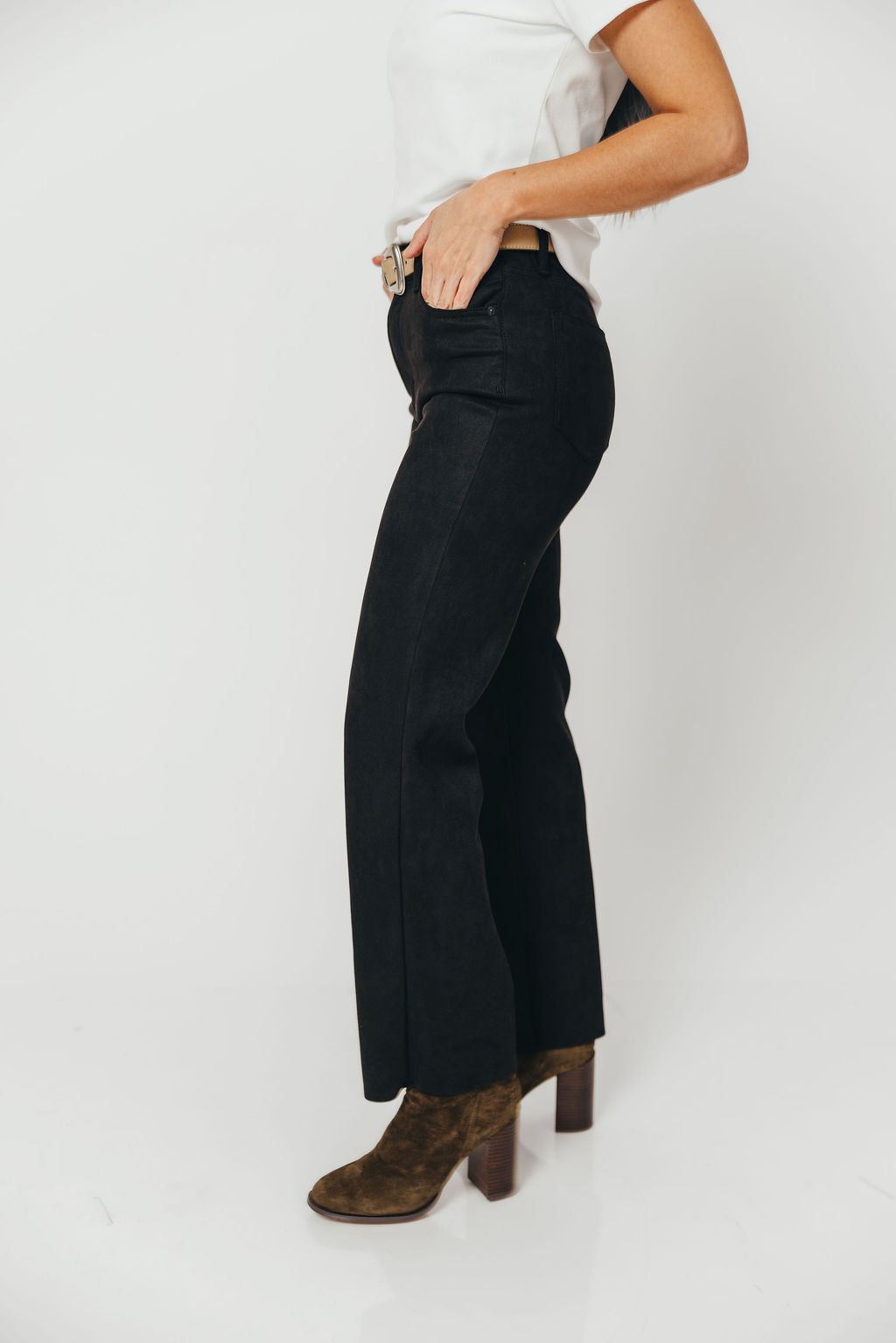 Ella High Rise Classic Straight Jeans in Suede Black