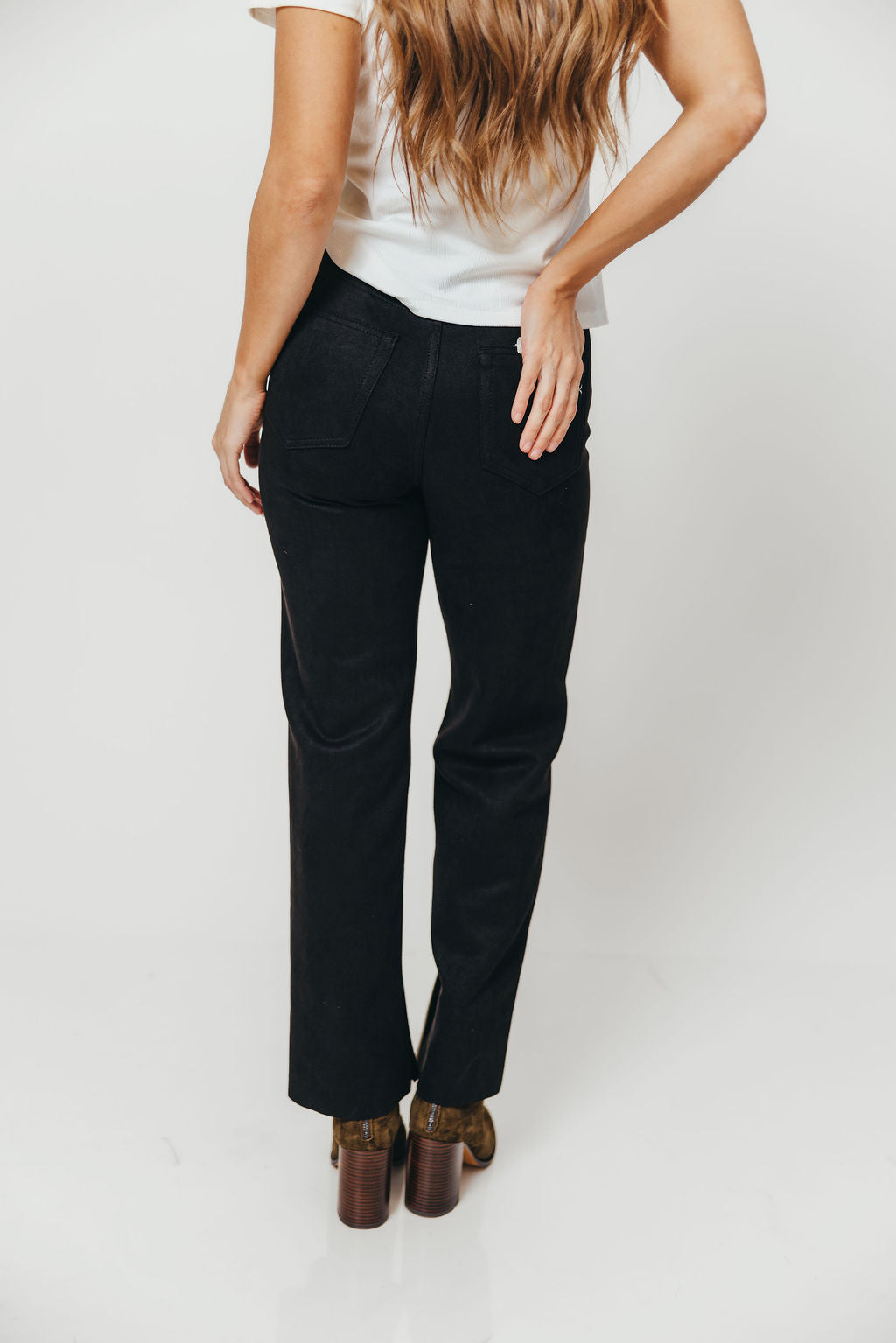 Ella High Rise Classic Straight Jeans in Suede Black