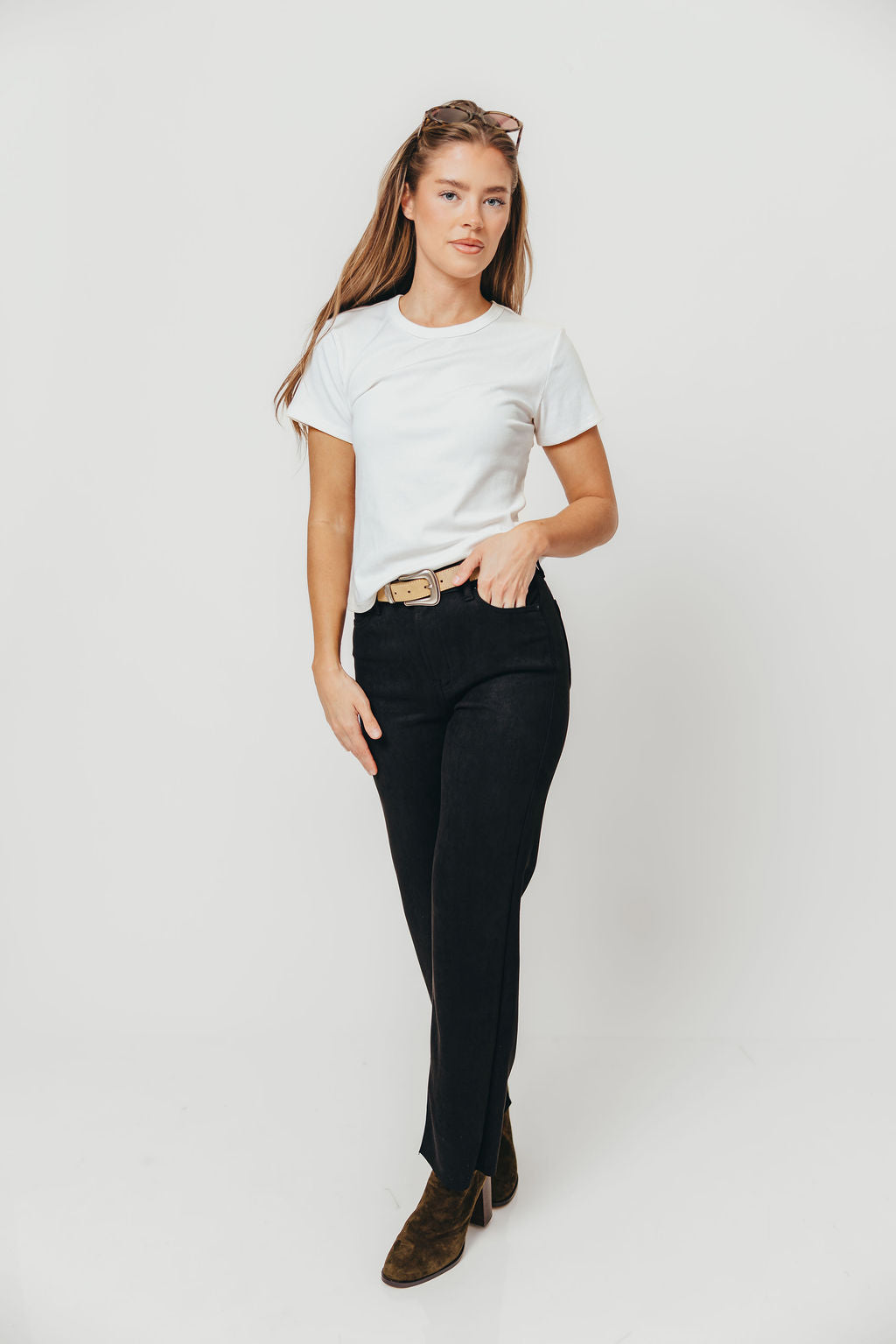 Ella High Rise Classic Straight Jeans in Suede Black