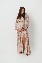 Daphne Long Sleeve Maxi Dress in Pink/Beige Multi Floral - Bump Friendly