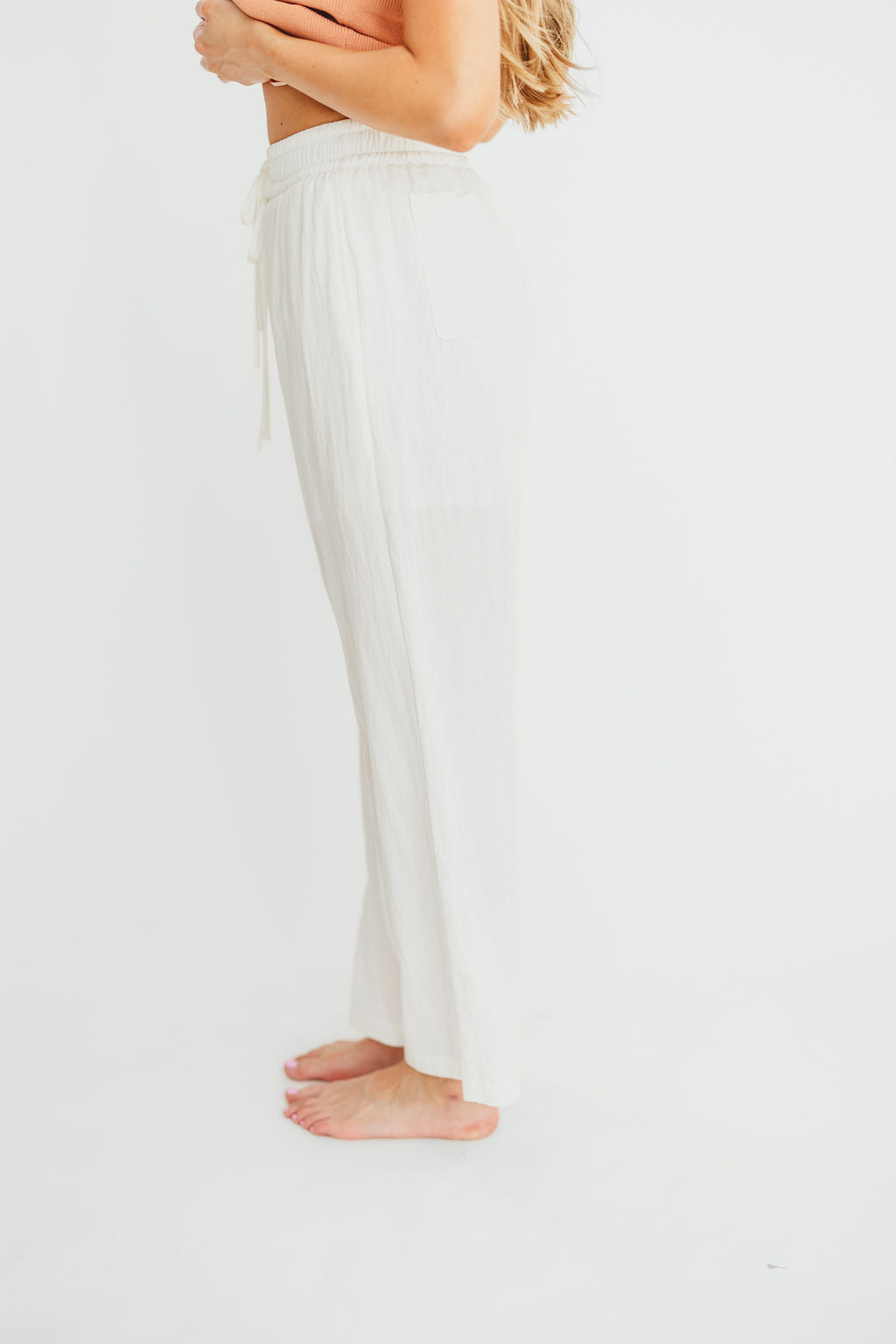 June Double Drawstring Detail Wide Leg Pants in White *Final-Sale*