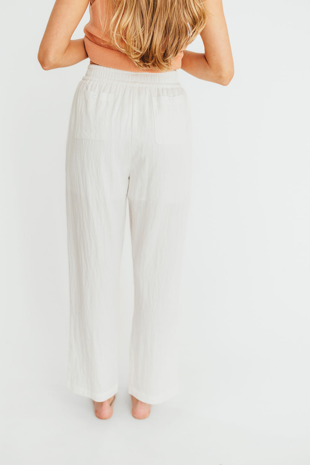 June Double Drawstring Detail Wide Leg Pants in White *Final-Sale*