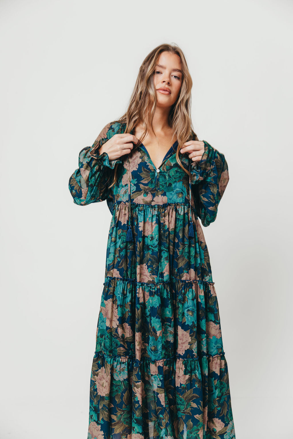 Tabitha Midi Dress in Retro Blue - Bump Friendly