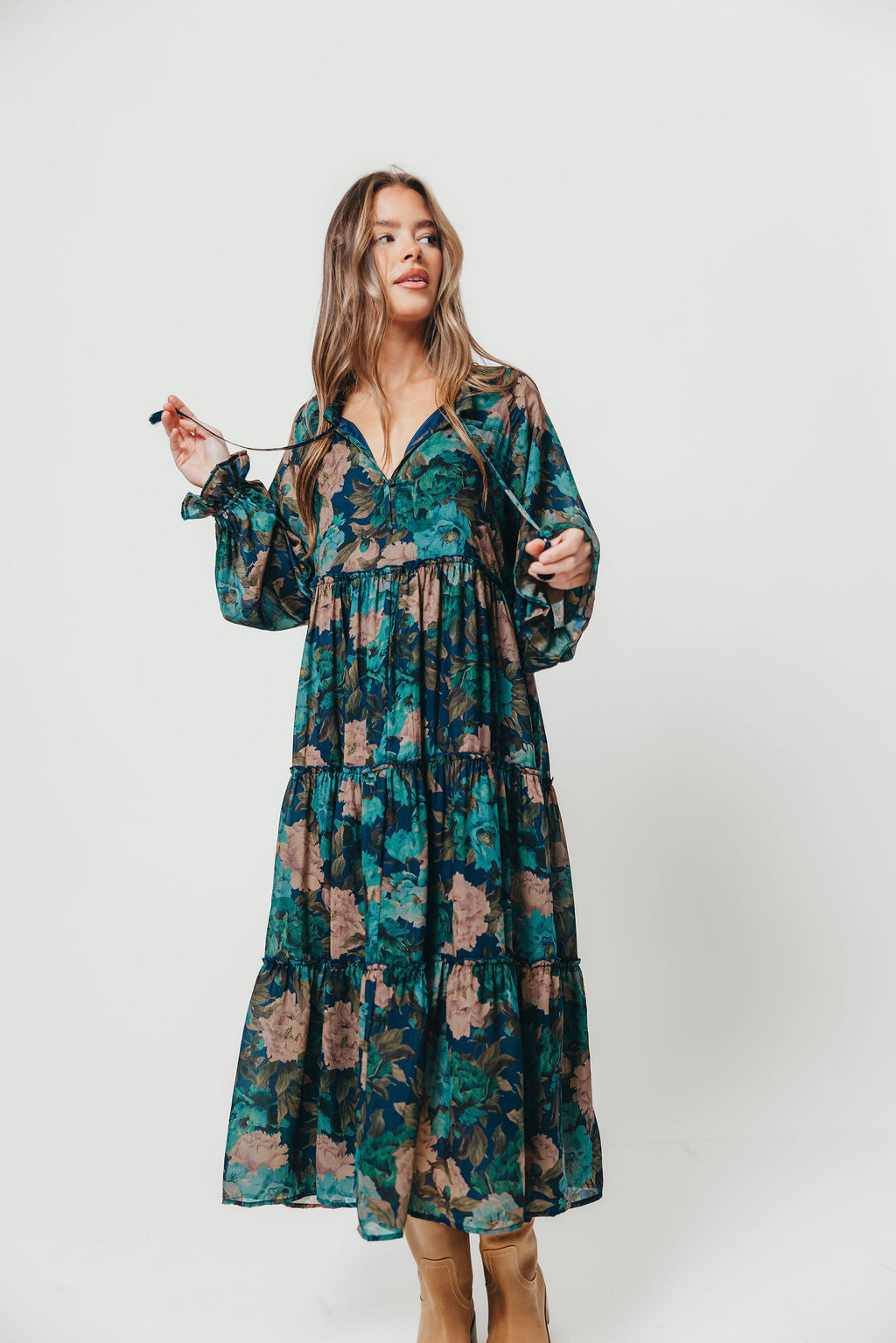 Tabitha Midi Dress in Retro Blue - Bump Friendly