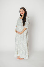 Sienna 100% Cotton Puff Sleeve Maxi Dress in Blue Floral - Bump Friendly