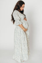 Sienna 100% Cotton Puff Sleeve Maxi Dress in Blue Floral - Bump Friendly