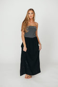 Annie Linen & Knit Maxi Dress in Black Stripe