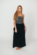 Annie Linen & Knit Maxi Dress in Black Stripe